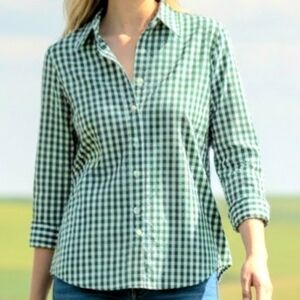 Vtg 70s " Levi's for Gals" Gingham Shirt Green Cotton Button-up Big Collar Sz M